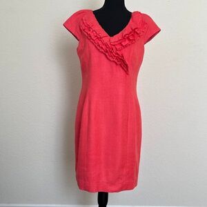 Cocktail Tweed Fitted Dress Kay Unger Coral pink sleeveless size 8
